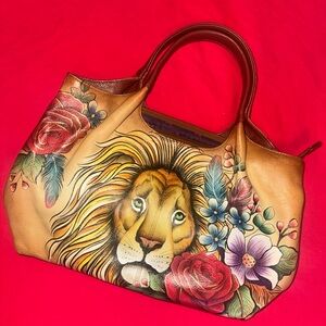Anuschka Floral Lion Leather Purse
